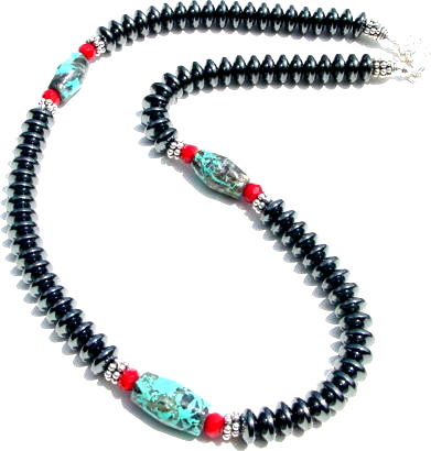 Hematite Coral and Turquoise Necklace
