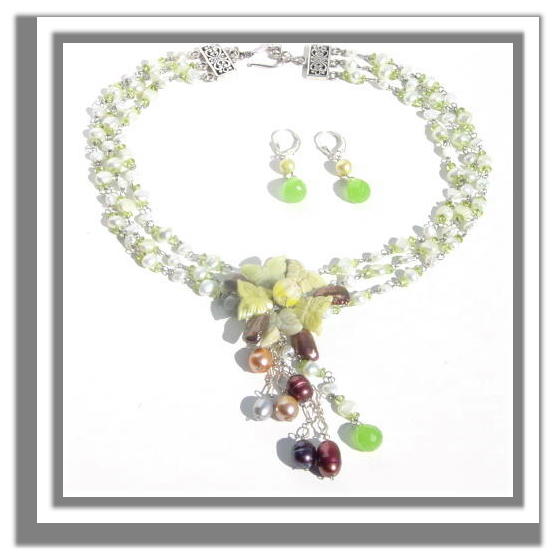 Wirewrapped Pearls and Peridot Necklace N_PPN32806     $135.00