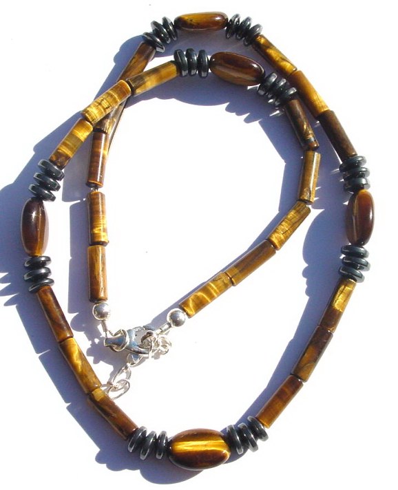 Men's Tigereye, Hematite & Sterling Silver Necklace
