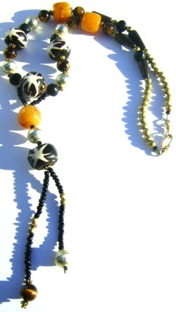 Batik and Amber Resin Necklace