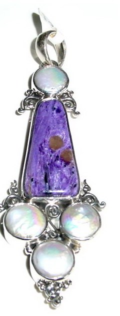 Charoite and Coin Pearls Pendant P_CHAR13007             $130.00