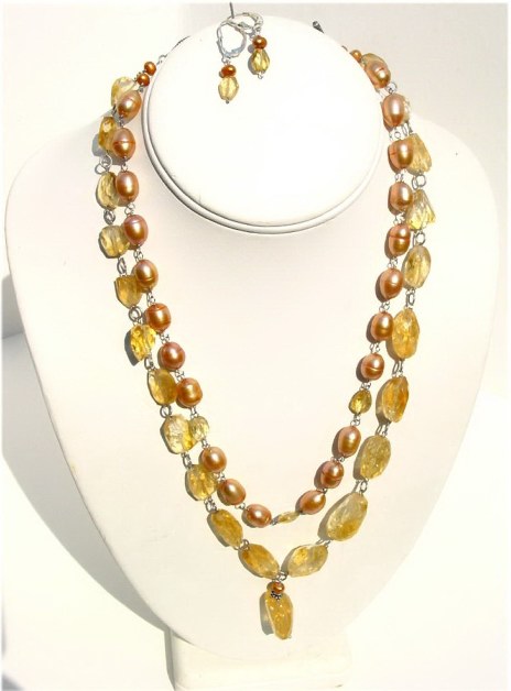 Citrine and Pearls Necklace Set  N_CPN91907 $138.00