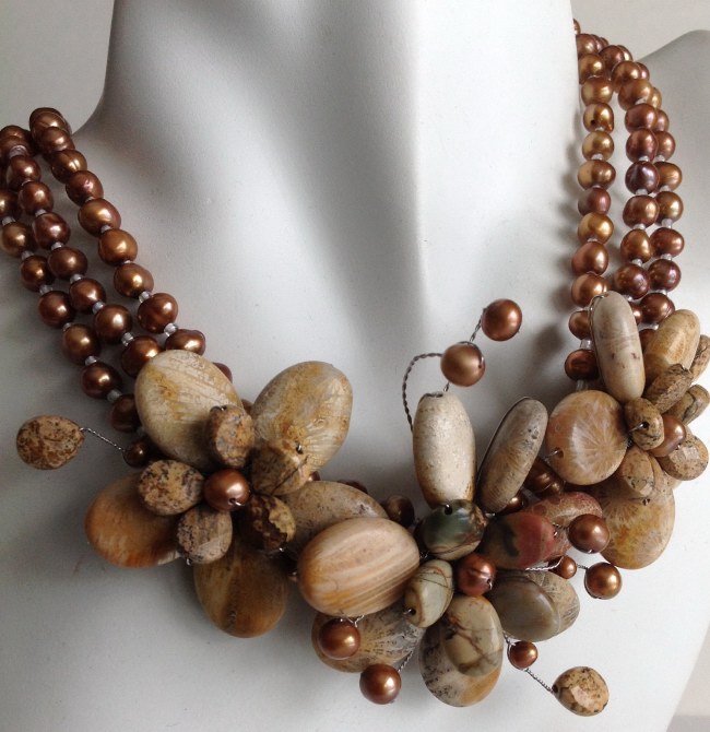 Picture Jasper and Freshwater Pearls Necklace Handmade